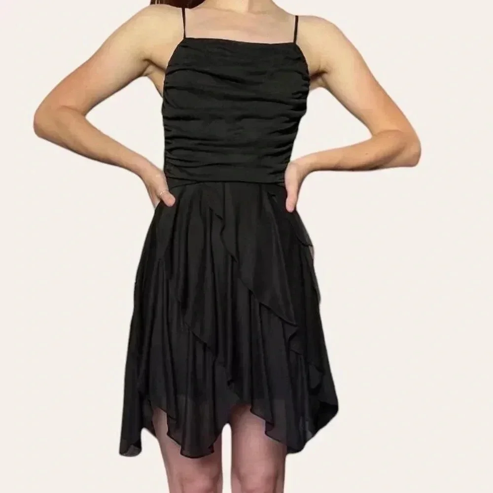 New Leaf by Samir 70s vintage draped chiffon grunge dark fairy mini dress (XS) - Picture 2 of 8